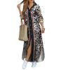Split Women Spring Summer Dress Irregular Hem Long Sleeves Leopard Print Single-breasted Dress-up Turn-down Collar Camouflage Plus Size Maxi Clothes