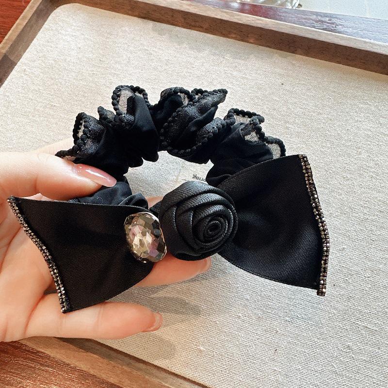 

Корейская ретро резинка для волос с розовым бантом - Элегантная резинка для хвостика с цветочным акцентом чёрный