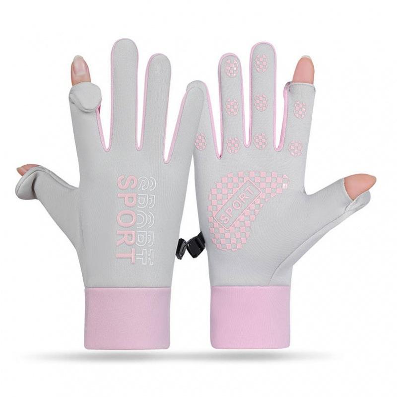 Couple thermal gloves windproof and water-proof elastic autumn and winter velvet women's open fingers for outdoor riding