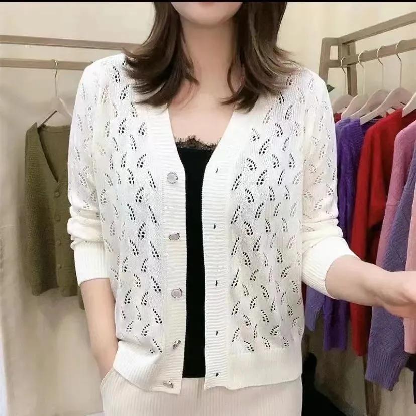 

Женский весенне-летний ажурный тонкий вязаный свитер, кардиган-жакет с защитой от солнца XL белый