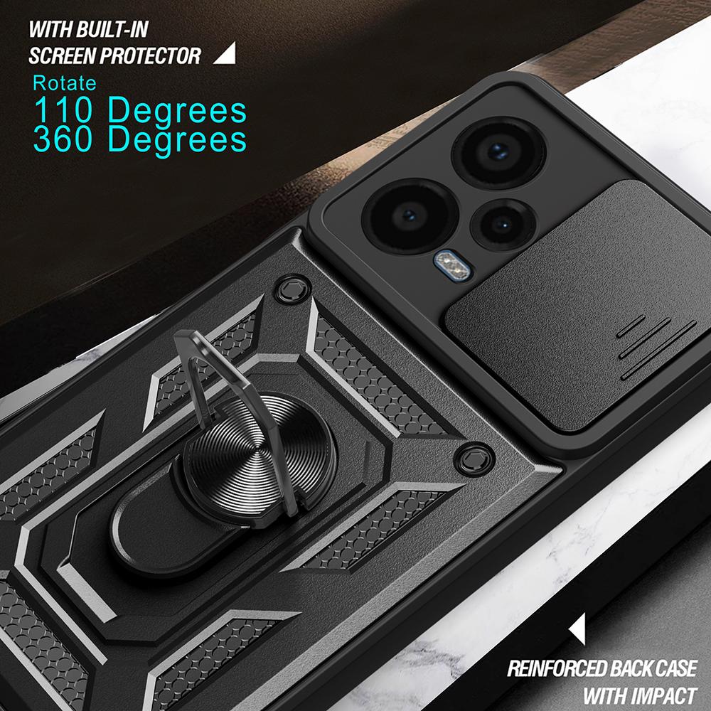 For Xiaomi Redmi Note 12 Pro+ 5G Kickstand Phone Case Slide Lens Protection PC+TPU Phone Cover