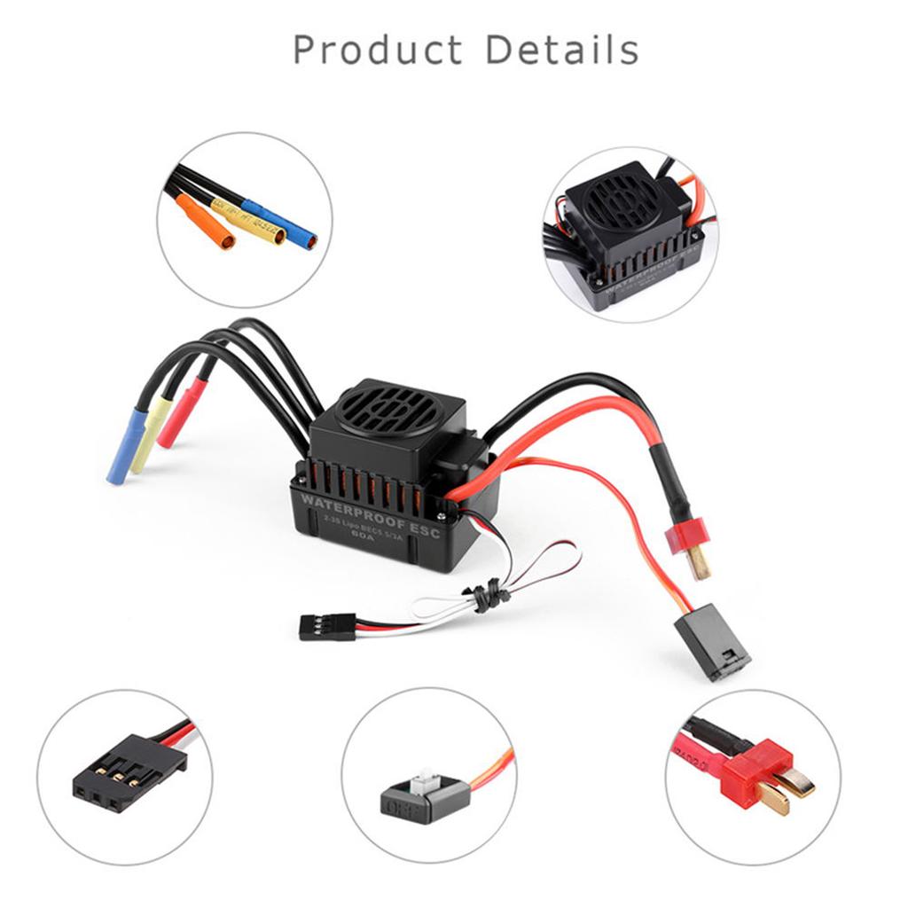 RC Motor Combo Set 3650 4300KV Motor 60A Brushless ESC 20kg Servo with 25T Servo Arm for 1 10 RC Car Truck Off Road