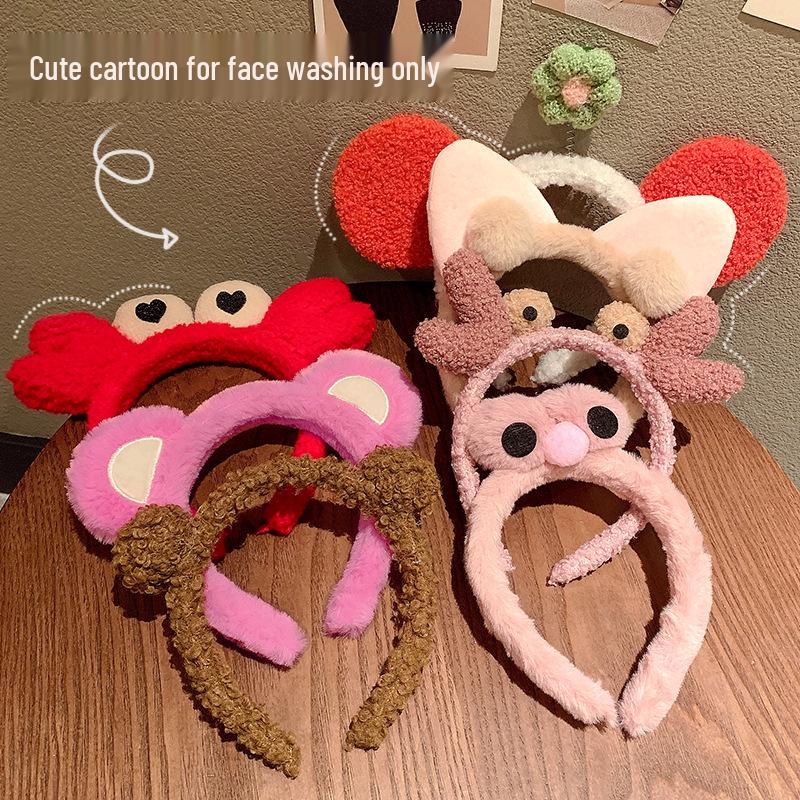 2024 Cute Cartoon Plush Headband for Women - Makeup, Hair Clip & Tie