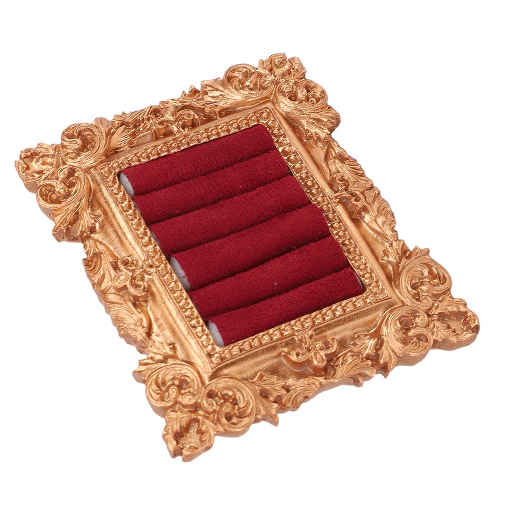 Vintage Ring Holder Antique Gold Carved Photo Frame Jewelry Display Stand with Velvet Lining Ring Earring Organizer