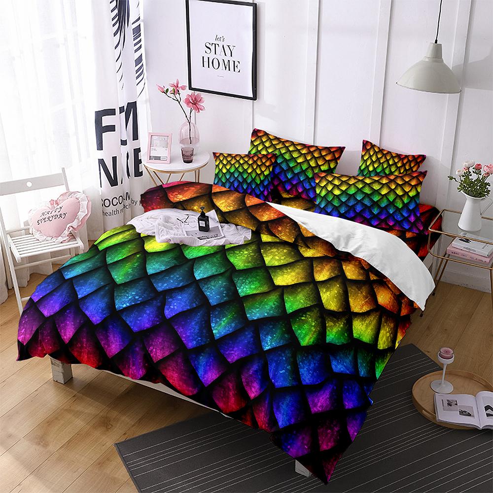 Dragon Scale Bedding Duvet Cover Set King Queen Size Wild Animal Skin Bedding Set Glitter Psychedelic Animal Comforter Cover