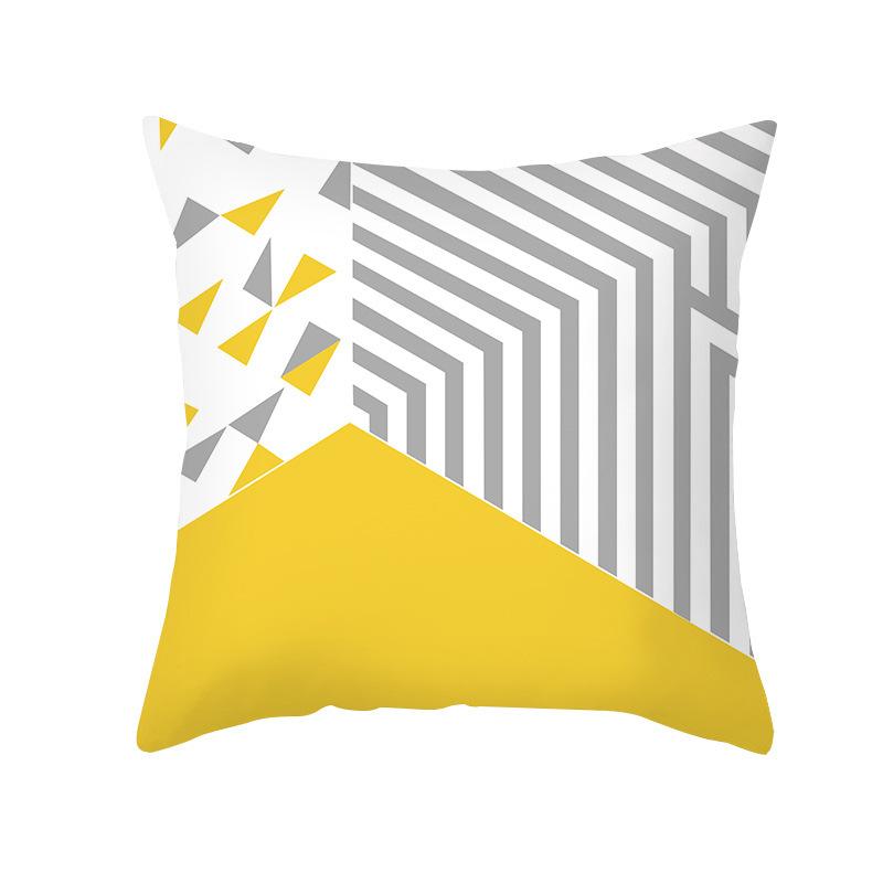 Nordic Simple Peach Leather Velvet Pillowcase Yellow and Gray Geometric Pattern Office Sofa Pillowcase