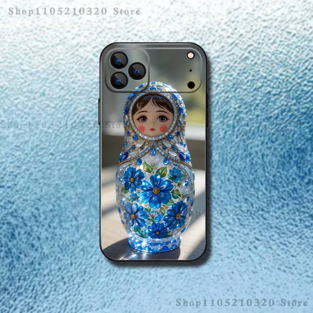 Russian Doll Matryoshka Phone Case For iPhone 17,16,15,14,13,12,Pro,Max,Plus,E,SE4,Air,Mini Black Soft Box