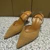 Fashion Brand Fashion Woven Mesh Beading Women Pumps Elegant Pointed toe Chic Thin High heels Summer Classic Slingback Office Lady Shoes