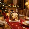Christmas Tree Wooden Figurines Tabletop Decor with Warm LED Lights, 2D Printed Snow Village Scene Decorative Church And Sleigh Sets Santa Reindeer