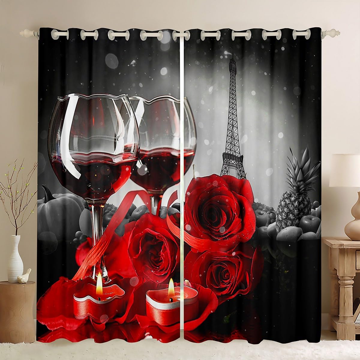 

Розовые цветочные плотные шторы Романтичные разноцветные розы Цветочные шторы Декор Спальня Квартира Дом Гостиная Затемняющие шторы W85 X H200cm X 2&Grommet Top