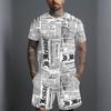 Men Vintage Newspaper Text Full Print Short Sleeve Tee And Matching Shorts Two Piece Outfit