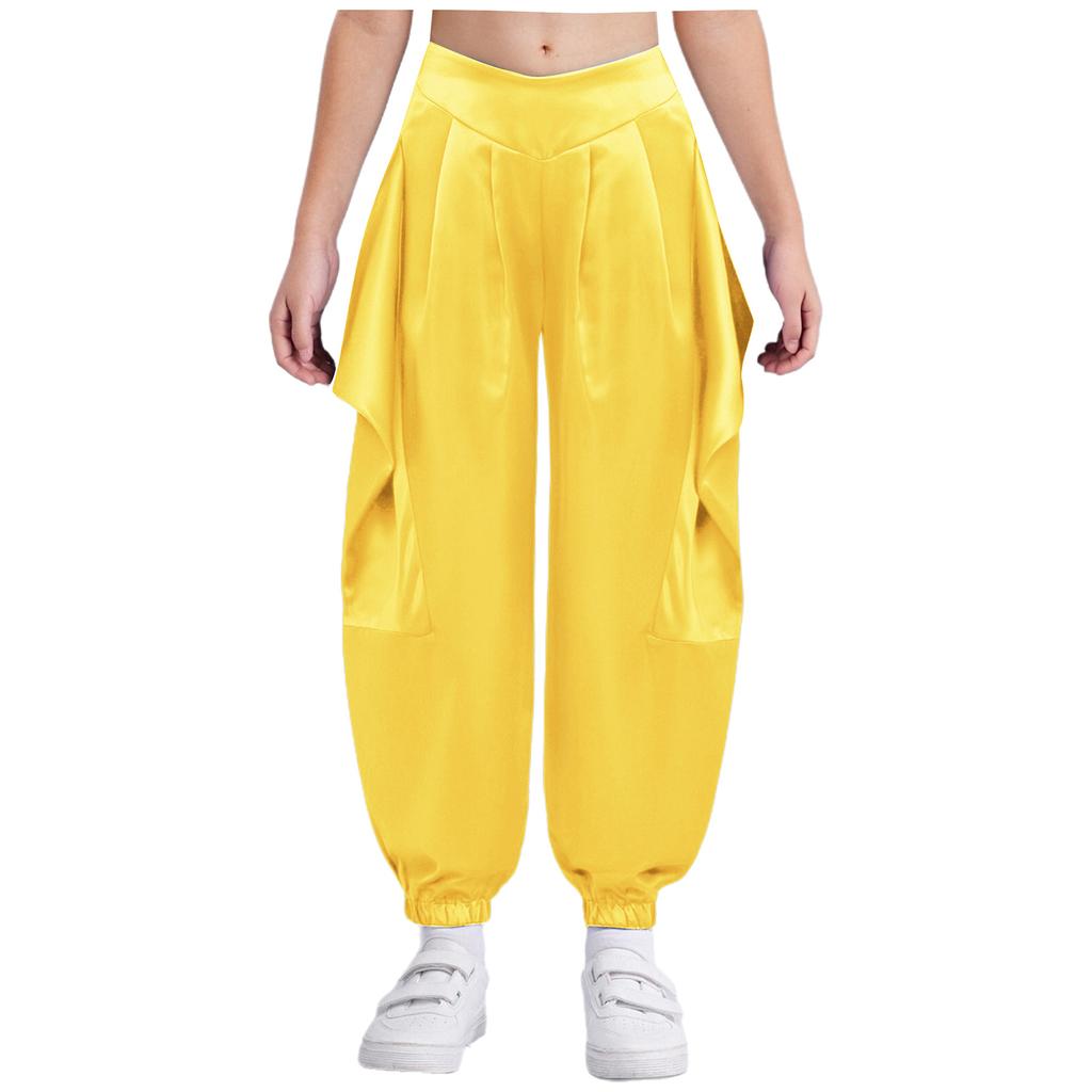 Mädchen Bauchtanzhose Einfarbiges Design mit gerüschtem halb-elastischem Bund Haremstil für Auftritte