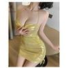 Sexy Hot Girl Shiny Gold Nightclub Dress Elegant Women Hot Uniform Sleepwear Fashion Slim Women Dress Korean Sweet LIH7