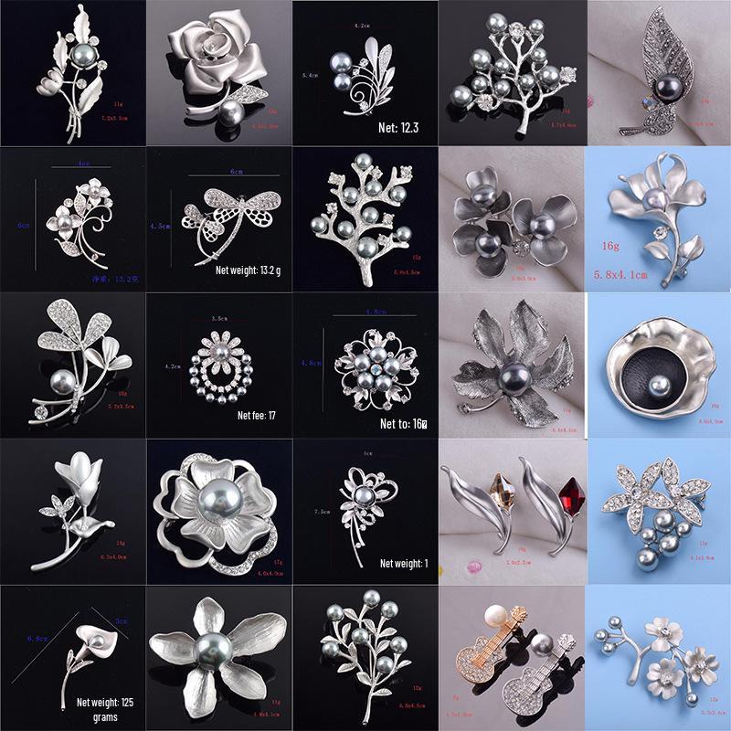 

Высококачественная корейская матовая серебристая брошь-цветок с жемчугом