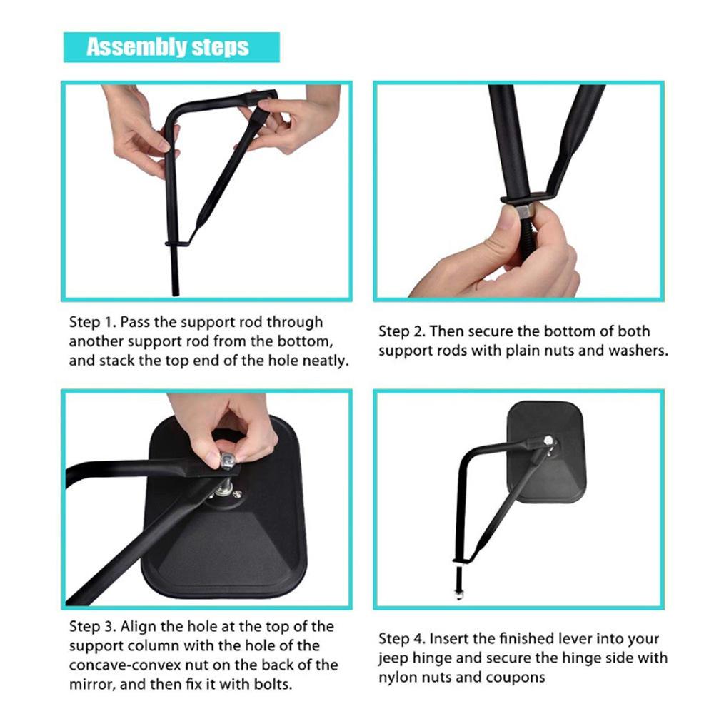 Doors Off Mirrors for Jeep Wrangler CJ YJ TJ JK JL & Unlimited, Wider Rearview Mirrors Square Door Side Hinge Mirror