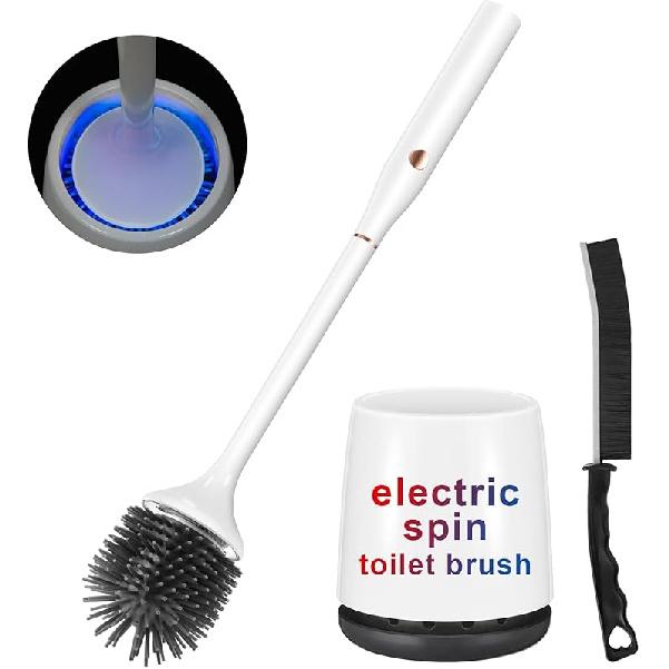 Electric Toilet Brush,Silicone Toilet Brush,Toilet Bowl Brush and Holder Set with Ventilated Holder,Toilet Brush, Floor Standing, Wall Mounted