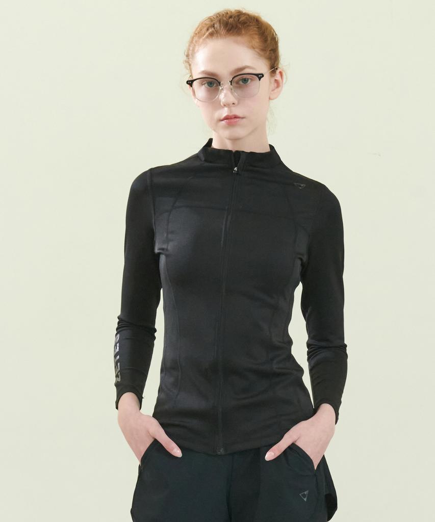 Jeteseu Women'S Air Cushion All Black Slim Fit Zip-Up Rash Guard L_4A884