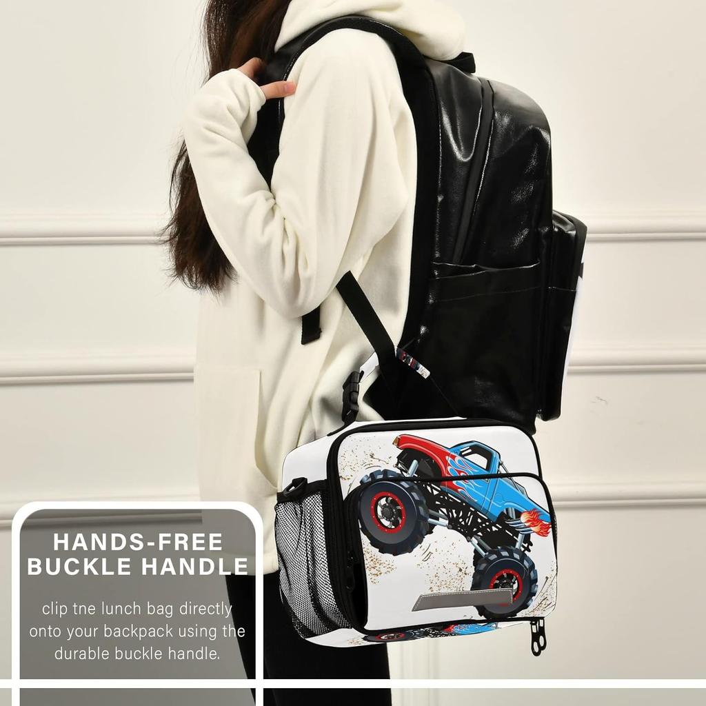 Cartoon Monster Truck Lunch Bag Insulated Lunch Tote Box Cooler Lunch Bags Food Container for Boys Girls Kids