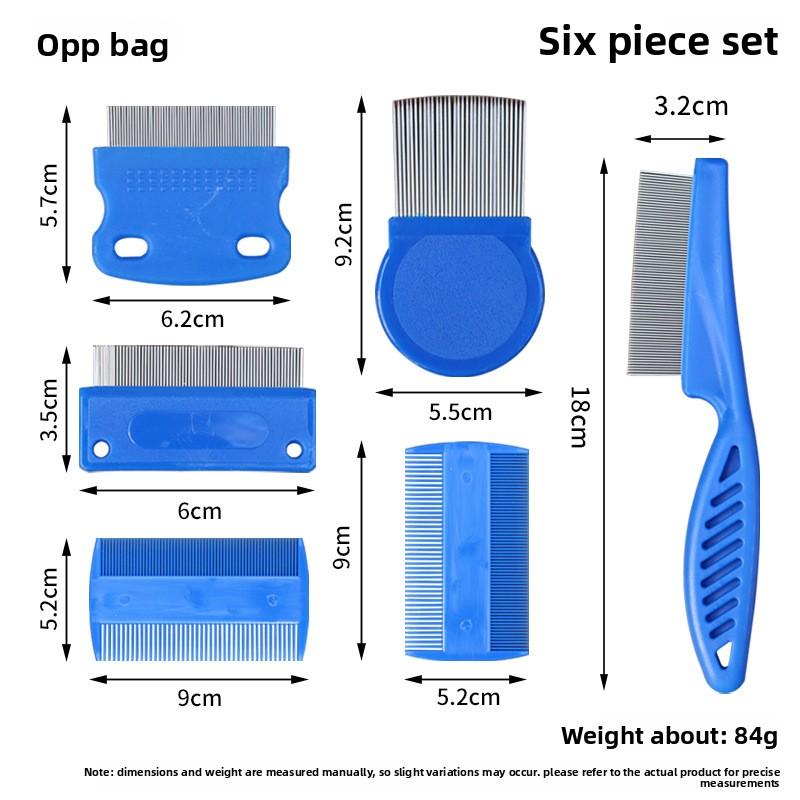 A 6-piece Set of Stainless Steel Pet Comb for Removing Miscellaneous Hair, Floating Hair Comb, Fine-toothed Flea Removal Comb and Cleaning Comb