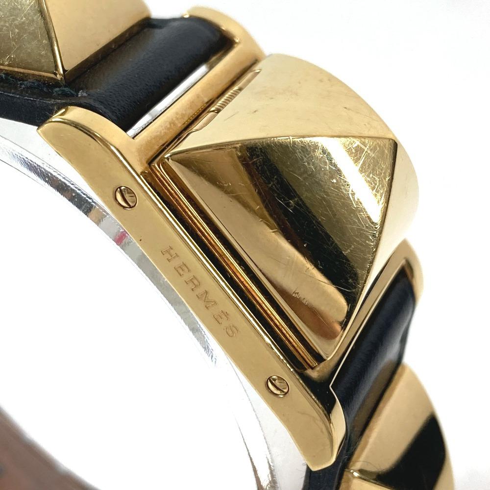 HERMES Medor Quartz Bracelet Watch Watch Clock Wristwatch Leather Black