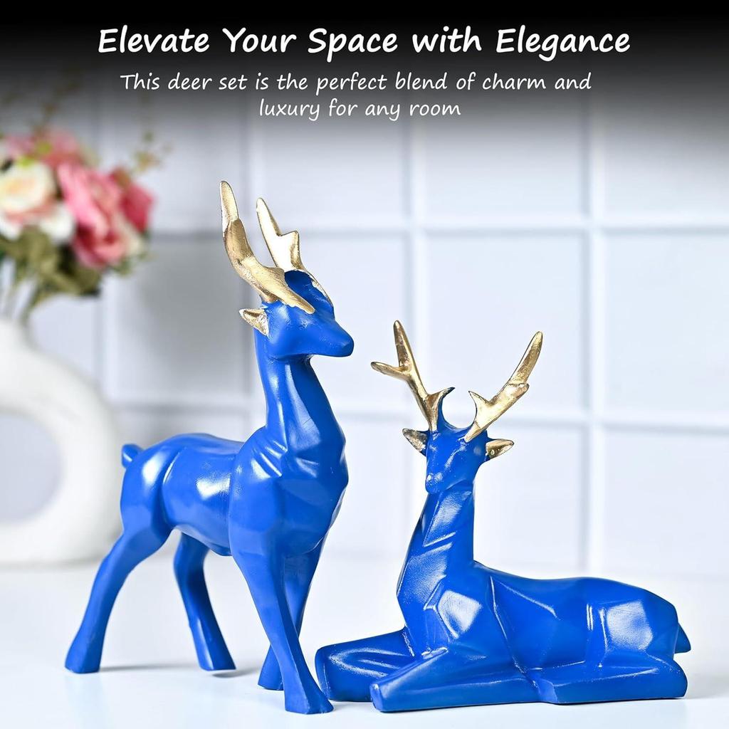 Set of 2 Deer Showpieces | Elegant Hiran Statues for Nature-Home and Office Décor, Ideal as Thoughtful Gifts for Nature , Family, and Friends (Blue)