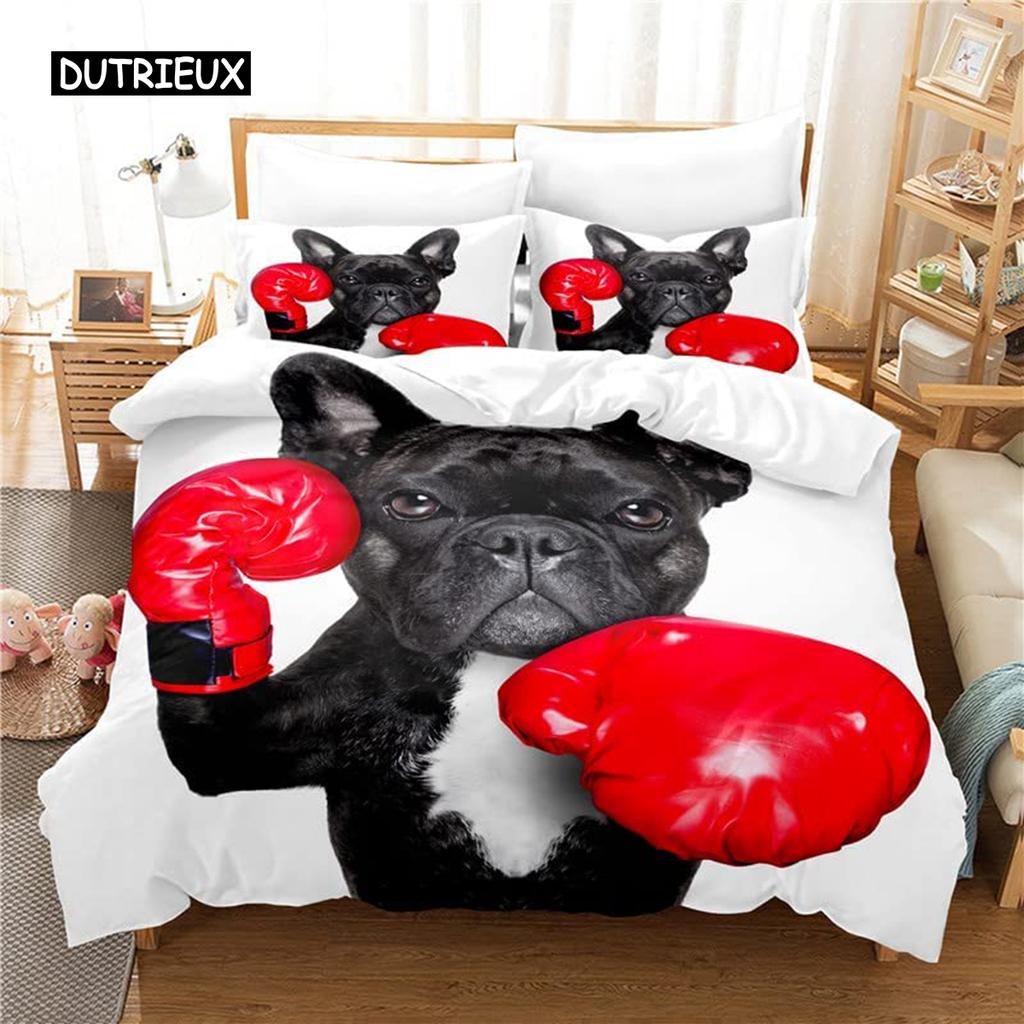 Zestaw Poszwy na Kołdrę Bulldog Poliester Zestaw Pościeli Bulldog na Łóżko Pojedyncze Styl Czarno-Biały Motyw Zwierzęcy Podwójny Queen King Size Poszwa na Kołdrę