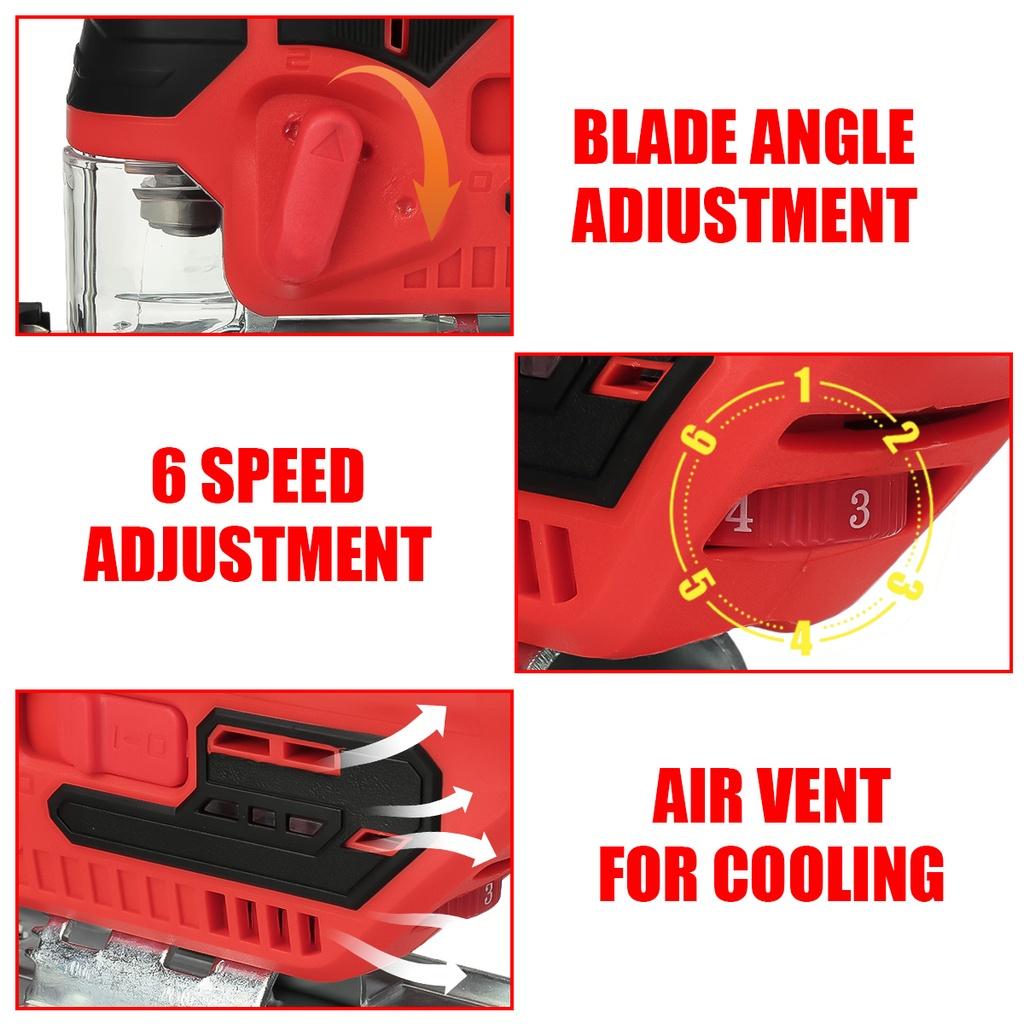 12V 5600RPM 70mm 6 Speed Adjustable Woodworking Power Tool 45 Degree Tilt AnglePortable Cordless Jig Saw Electric Jigsaw
