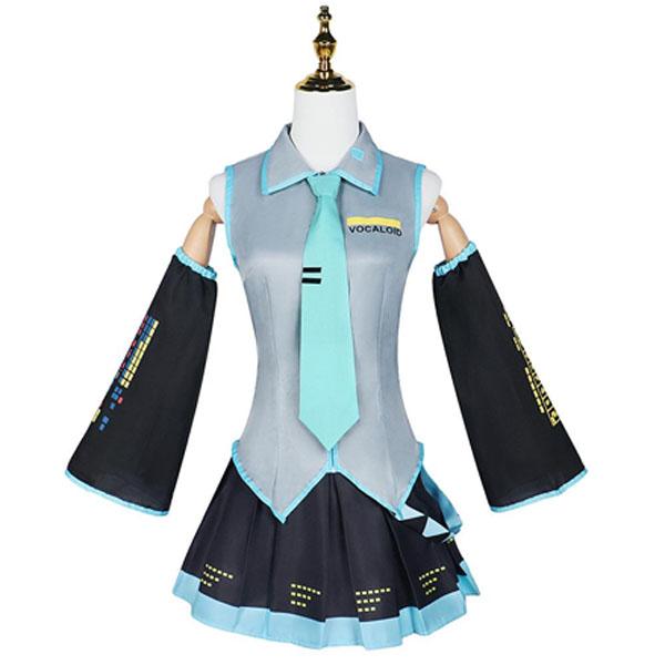 Anime Miku Cosplay Full Set Silver-Grey Patent Leather Fabric Costume Headwear Suit Outfit Jk Uniform Cosplay Halloween