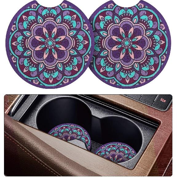 tifanso Car Cup Drink Holder Coaster, 2 Pack Car Coasters for Cup Holders, Cute Vehicle Accessories for Women and Girl (Leopard)