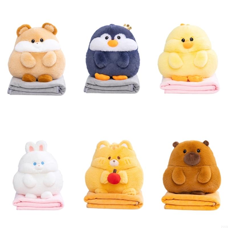 Multifunctional Plushie Pillow Blanket With Capybara Hamster Design For Home Office Travel Use P9YB