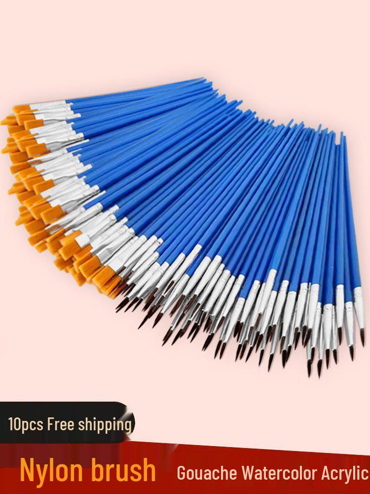 Flat Nylon Brush Set: Oil, Watercolor, Gouache, Acrylic - Ideal for Art, Painting, and Outlining.