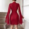 Sparkling Chiffon Cape Red Dress Half Neck Slim Evening Dress  Ladies Girl