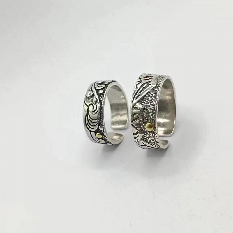 Adjustable Open Ring Set Couples Vintage Geometric Ox Design Plated Unisex Fashion Jewelry
