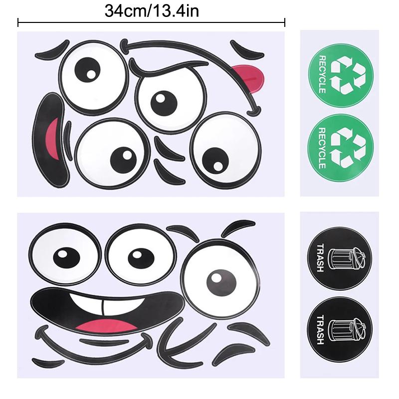 Cartoon Face Trash Can Stickers Self-Adhesive Waterproof Pvc Glossy Finish For Wall, Toilet, Refrigerator Indoor Outdoor