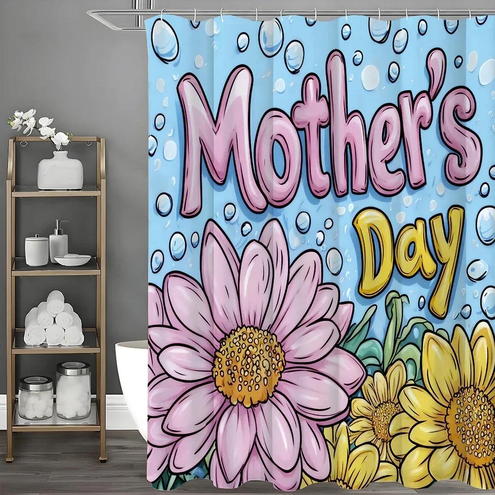 

Mother S Day Cartoon Flower Shower Curtain, Bathroom Decorative Shower Curtain, Waterproof Shower Curtain With Hooks 180X200C W60H190(CM)-1 Pcs