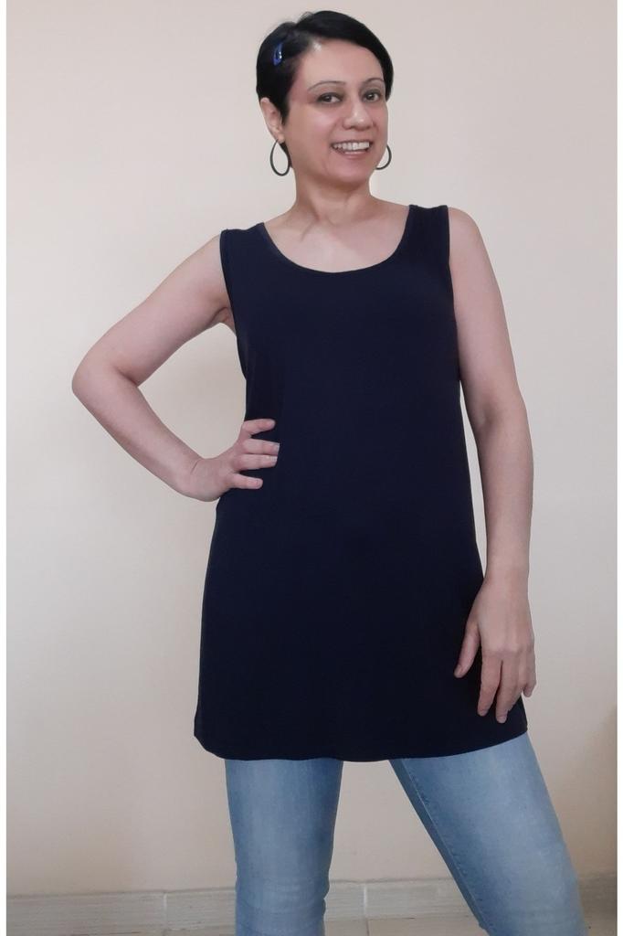 Tricou de damă stil mărime mare cu bretele albastru marin