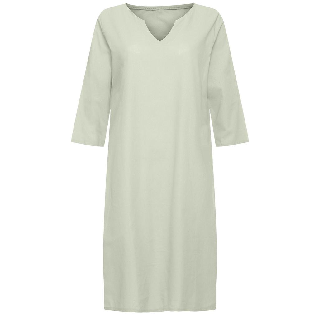 Women's Summer Fashion Retro V-Neck Side Pocket Color Short Sleeve Dress