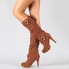 Fashion Womens High Heeled Boots Comfortable Suede Women High Boots New Belt Buckle Large Size Women's Boots 6 8cm  Mujer Comfortable Soft Sole Non Sl