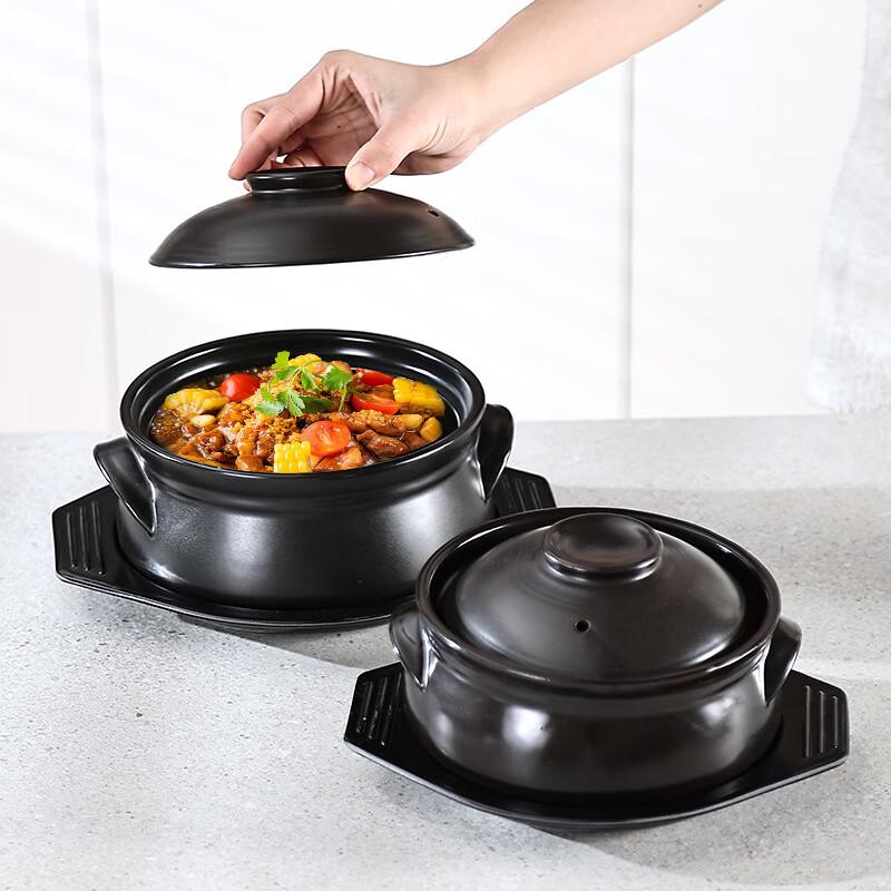 Black Ceramic Casserole Pot with Tray