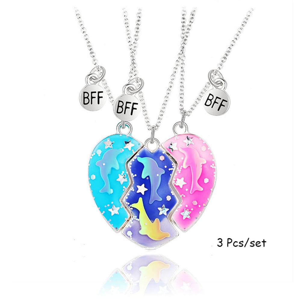3 Pcs/set Best Friends Pendant Necklace For Woman Magnetic Adjustable Rainbow Daisy Lover Broken Heart Chain BFF Jewelry Gifts