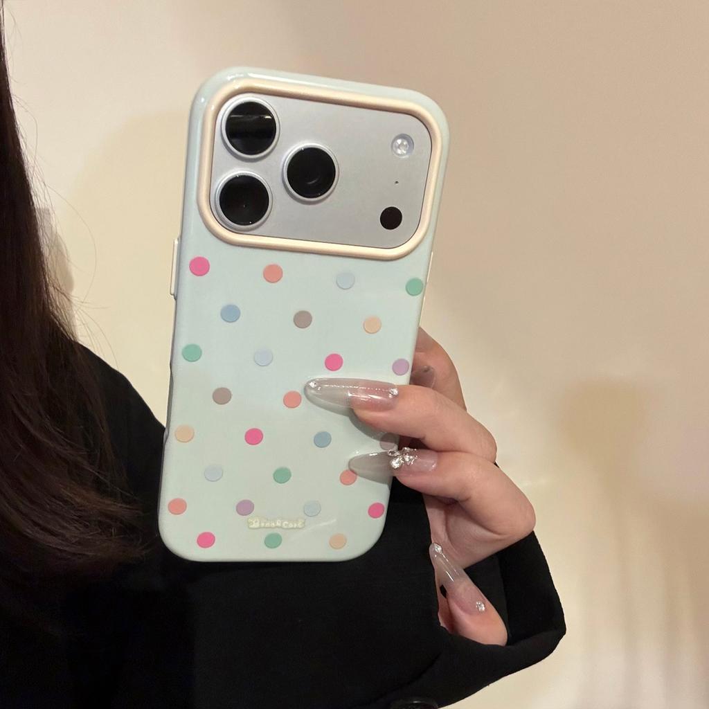 Dopamine Color-blocking Polka Dot Apple 17 Pro Phone Case, iPhone 16 Shockproof, 15 Macaron, 14 Soft, 13 Compatible