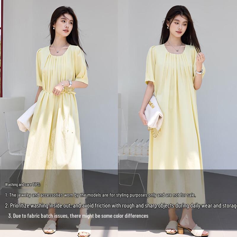 VICTORIA&VERA Women's Tie Pleated Backless Mid-Length Dress V9015L13