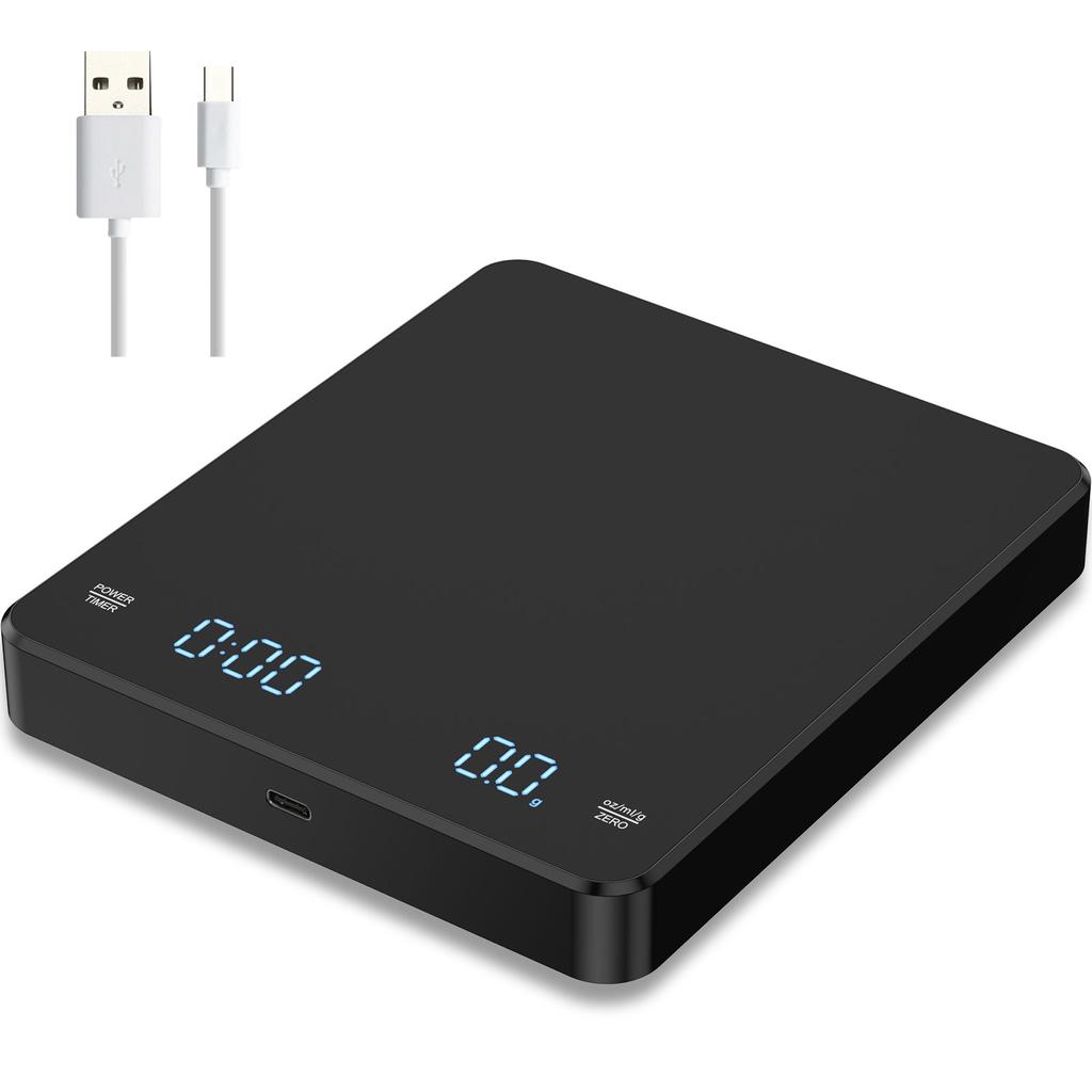 Digitale Küchenwaage mit Timer 3kg/0,1g Espresso Kaffeezubereitung Mini Lebensmittelwaage Hohe Präzision Messungen Wiederaufladbar