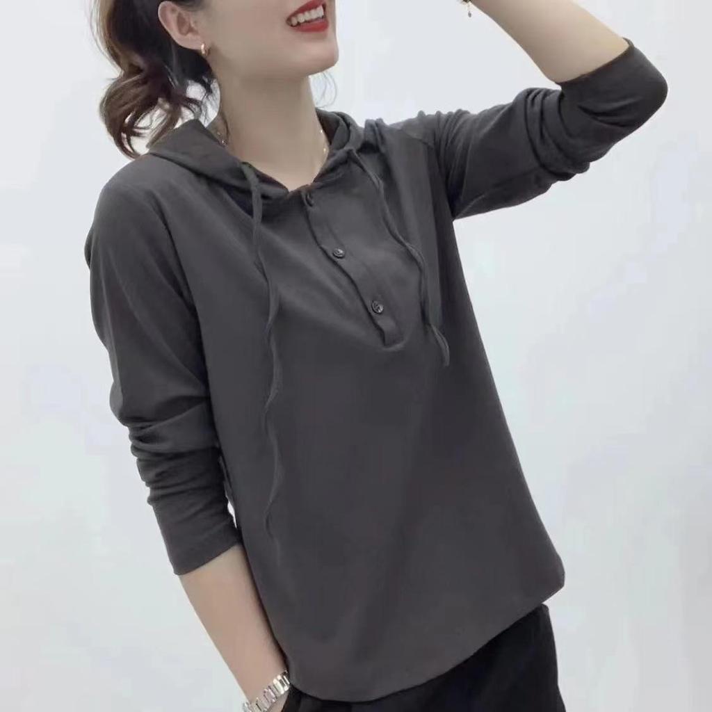 Autunno Nuovo Felpa da Donna Maniche Lunghe con Cappuccio Maglia Base Casual Ampia da Mamma T-shirt da Donna Taglia Grande