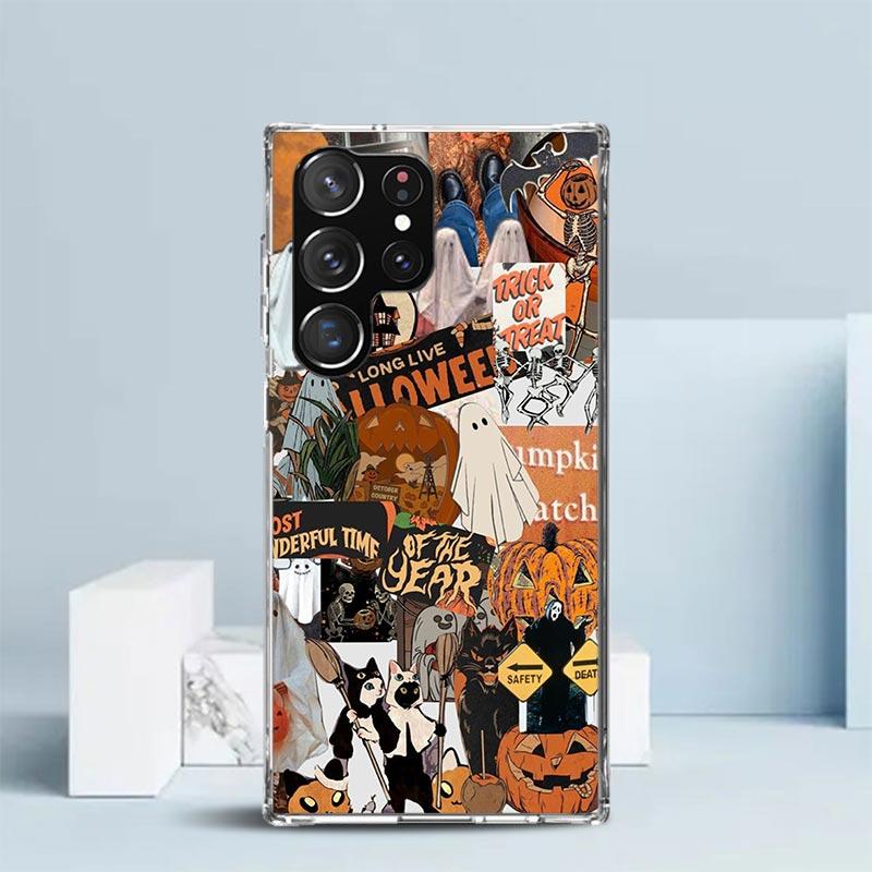 Halloween Fall Art Witch Cat Phone Case For Samsung Galaxy S24 S25 Edge S26 Ultra S22 S23 Plus S21 + S20 FE Soft TPU Back Cover