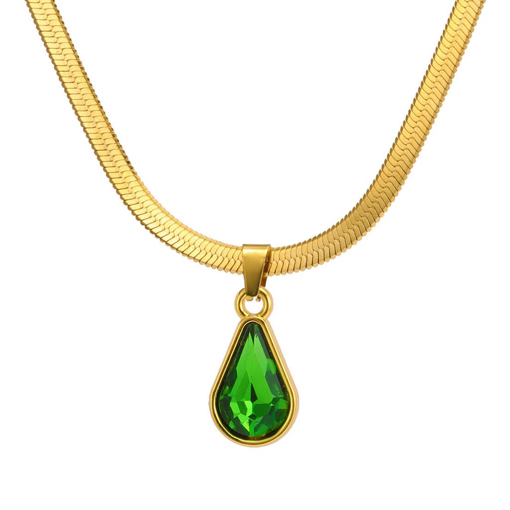 Stainless Steel Snake Chain Choker Handmade Necklace with Teardrop Crystal Charm Unique Clavicle Chain Accessories