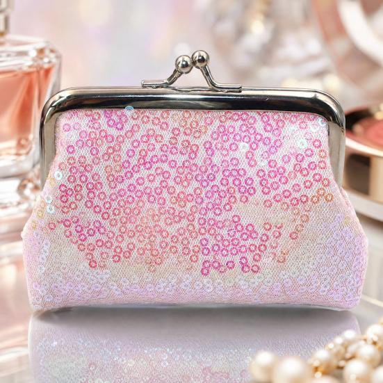Women Coin Purse, with Metal Hinge And Kiss-lock Design, Lightweight Portable Mini Wallet, with Sequined Glitter Vintage Pouch for Coins Cards