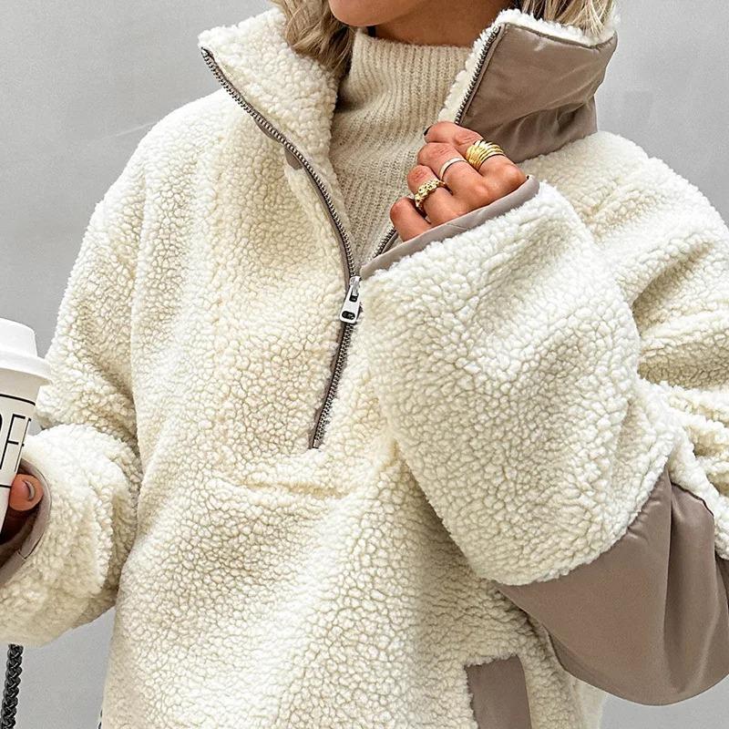 Sudaderas Sudaderas Y2k Plush Loose Stand Collar Pullover Sweatshirt Women Women's Winter Sheepskin Coat