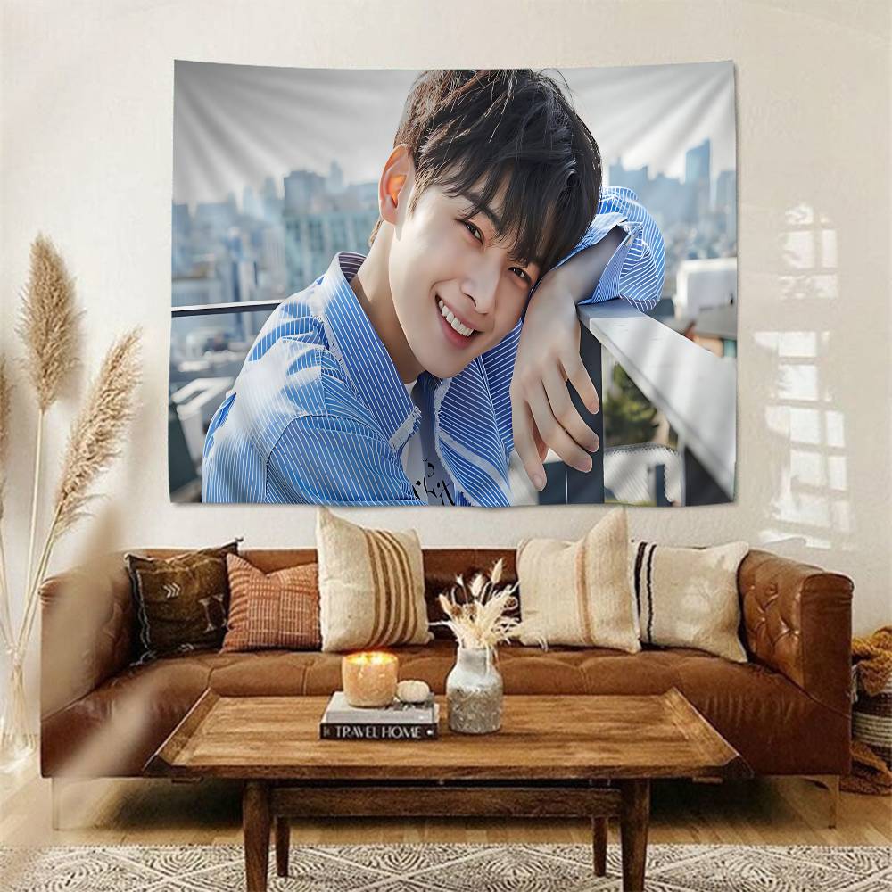 Kpop AAstro Cha Eun Woo Printed Large Wall Tapestry Art Science Fiction Room Home Decor Decor Blanket