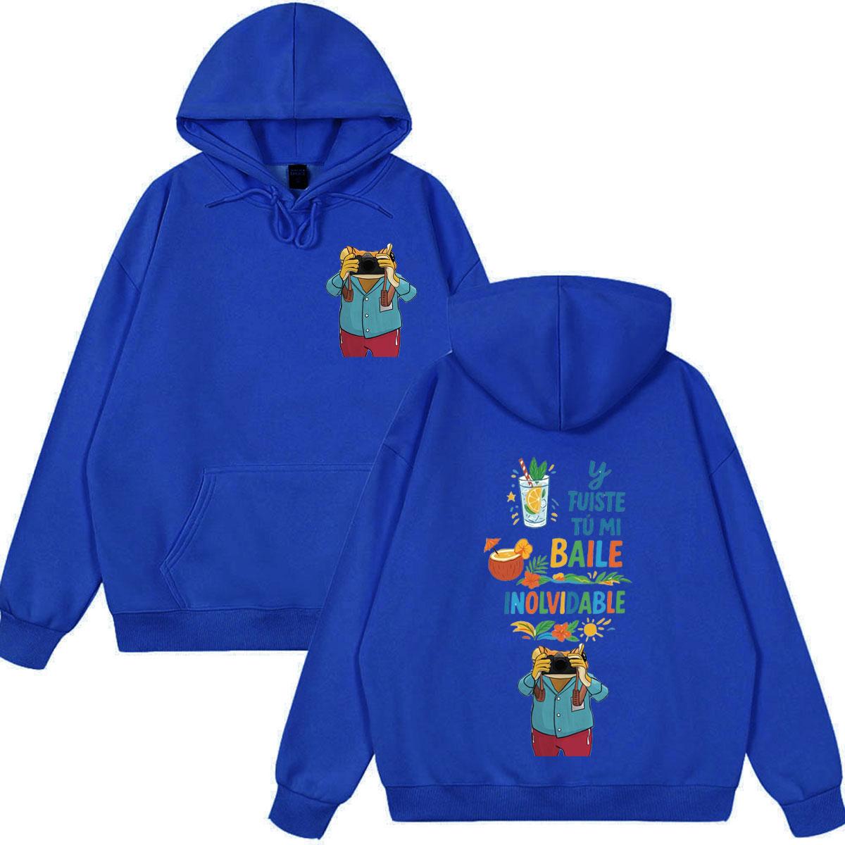 Rapper Bad Bunny Lustige Kleidung Debi Tirar Mas Fotos DTMF Herren Kapuzenpullover Kleidung Winter Langarm Übergroß Streetwear 2XL blue